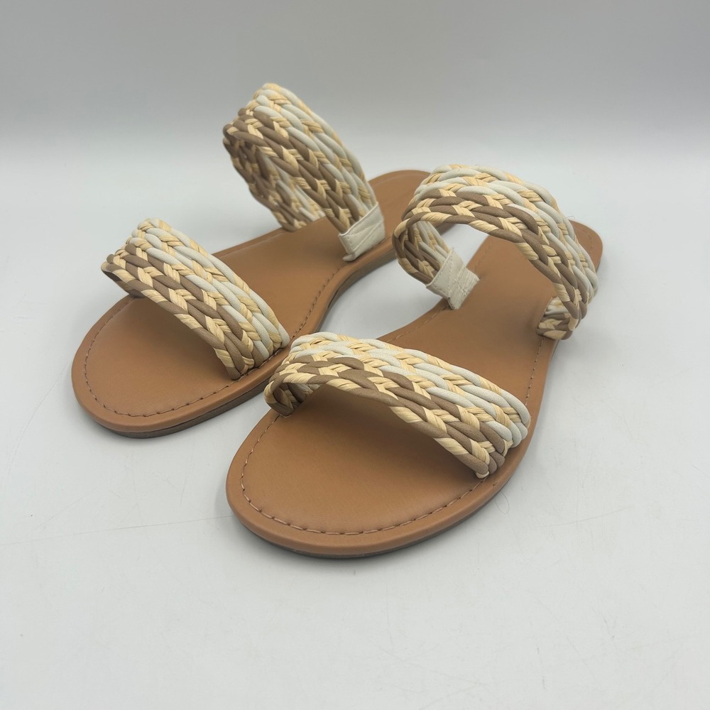 Universal Thread Sandals‎ Tan Womens 10 Braided Two Strap Slide Excellent